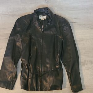 Mixit Dark Leather Jacket with Zip Detail